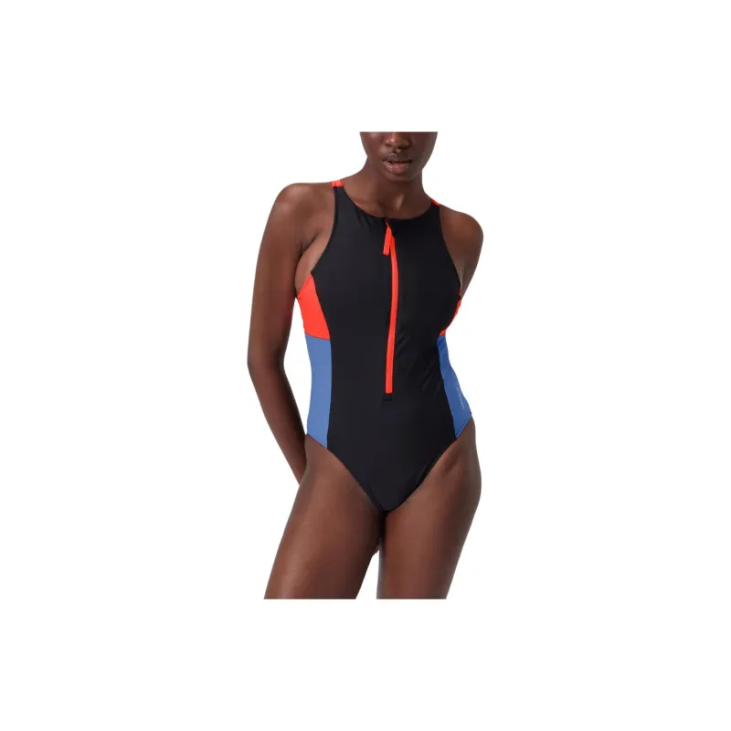 Speedo Colourblock Zip Swimsuit One-piece Swimsuit Women's Black Orange Blue-2