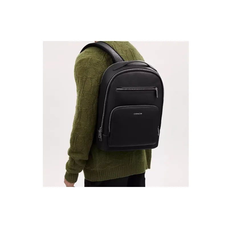 COACH ETHAN Cow Leather Patchwork With Fabric Backpack Large Size Men's Black-4