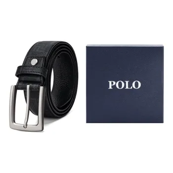 POLO Synthetic Leather Leather Belts Men Matte Gunmetal Width: 3.8cm