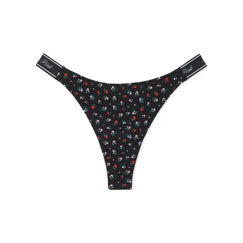 Victoria's Secret PINK LOGO COTTON HIGH-LEG THONG PANTY /PBHP Underpants Women's 1 Pack Black-0