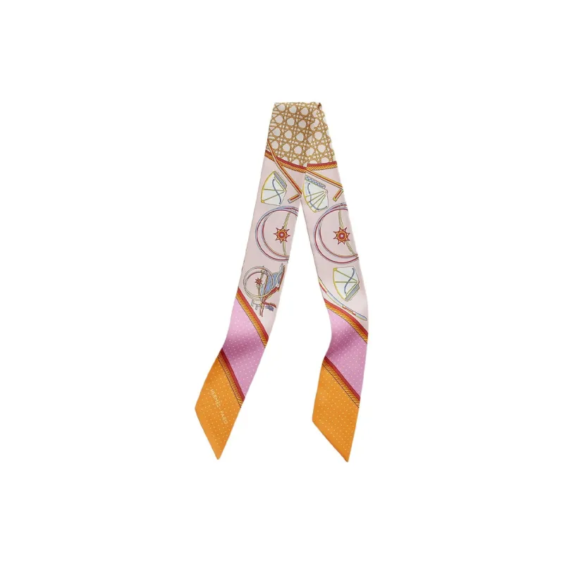 HERMES Silk Scarves Women's Rose/White/Daylight Gold-0