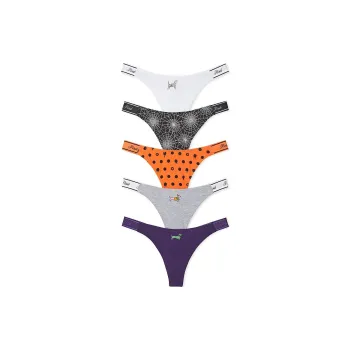 Victoria's Secret PINK 5-Pack Logo Cotton High-Leg Thong Panties / H P Underpants Women's 5 Pack Multicolor