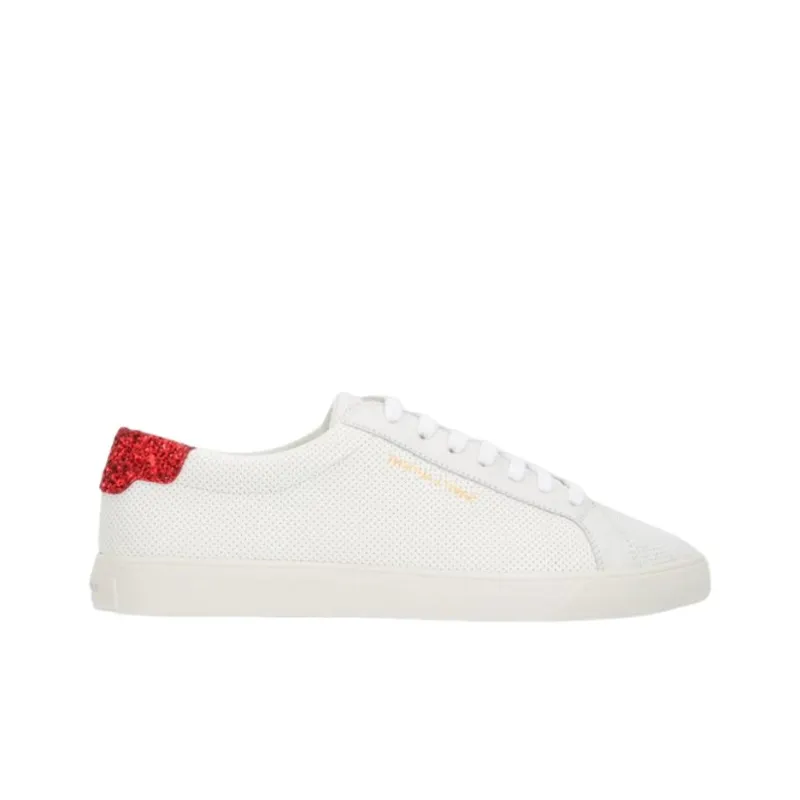 SAINT LAURENT Low Top Stylish Skateboarding Shoes Women's White Red-1