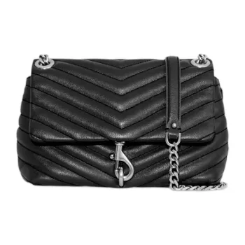REBECCA MINKOFF Edie Pebbled Leather Shoulder Bag Crossbody Bag Regular Women's Black & Silver