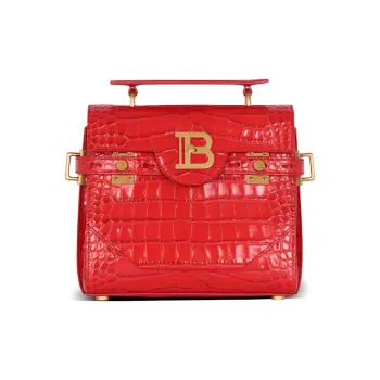 BALMAIN B-BUZZ Crocodile Pattern Leather Shoulder Bag Crossbody Bag Handbag Women's Red
