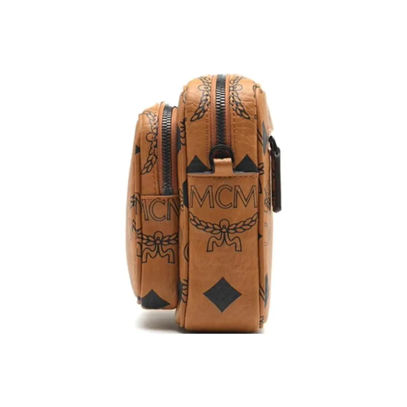 MCM Aren Visetos Coated Canvas Camera Bag, Shoulder Bag, Crossbody Bag Small Size Unisex Brown Cognac-2