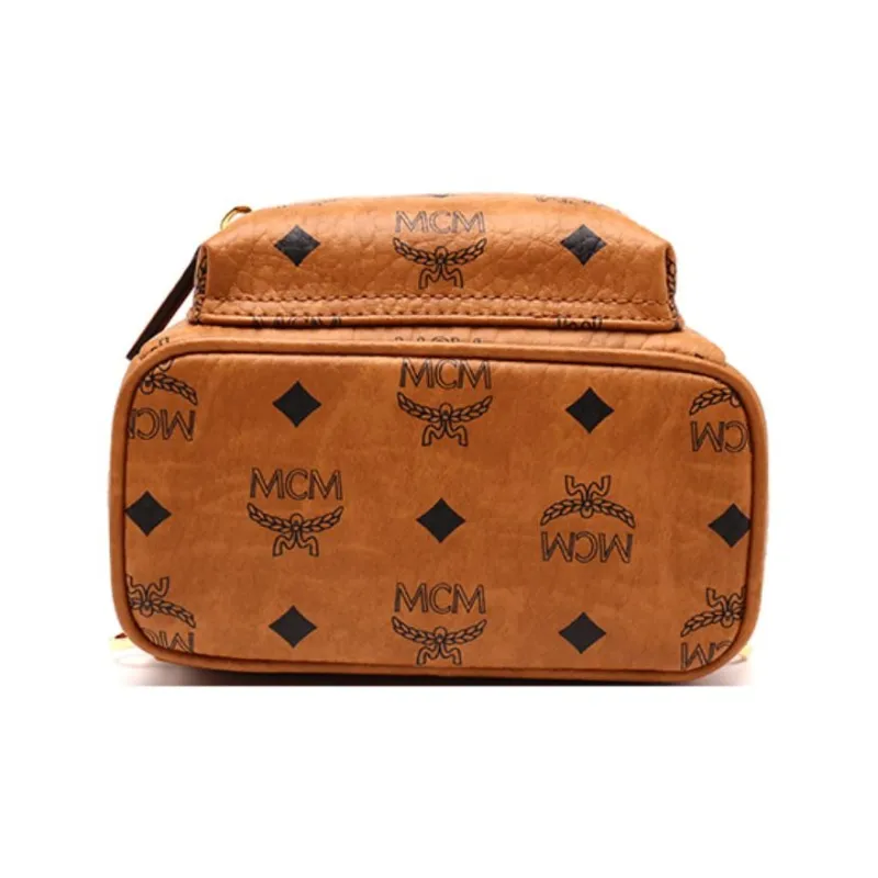 MCM Stark Visetos Coated Canvas With Leather Trim Backpack Extra Mini Unisex Brown Cognac-4