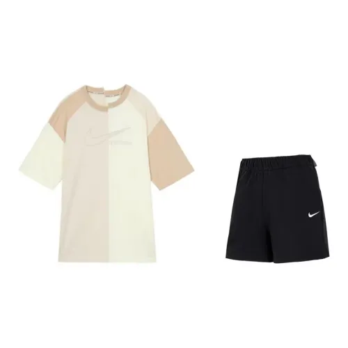 Nike Casual Sportswear Unisex Set Beige Tops+Black Shorts