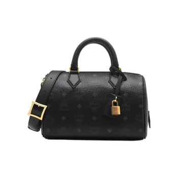 MCM Canvas With Leather Boston Bag Crossbody Handbags Small Size Women's Black