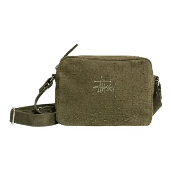 Stussy Cotton Canvas Shoulder Bag, Crossbody Bag Unisex Olive