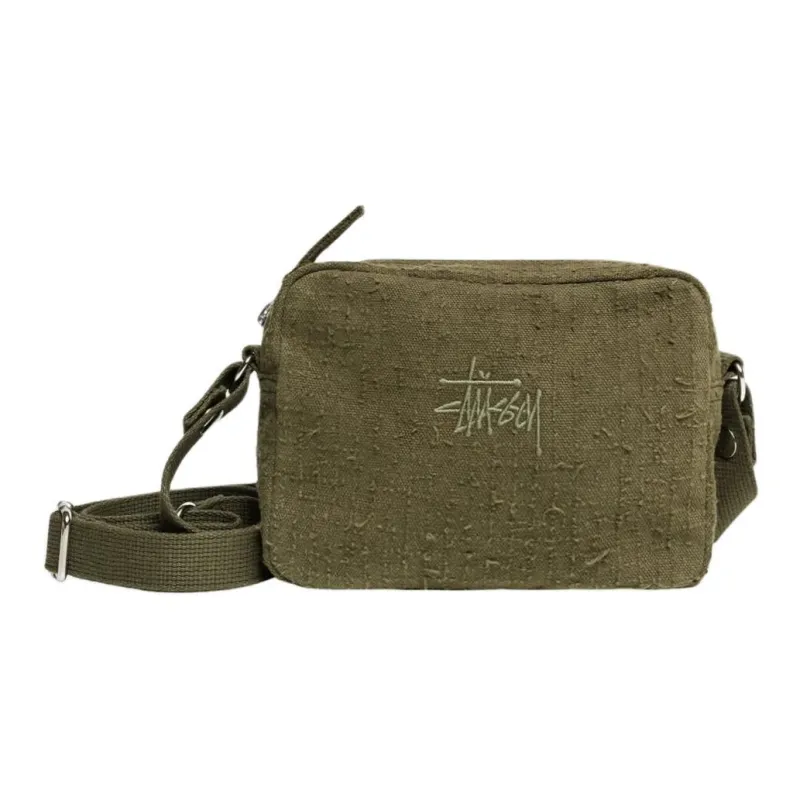 Stussy Cotton Canvas Shoulder Bag, Crossbody Bag Unisex Olive-0