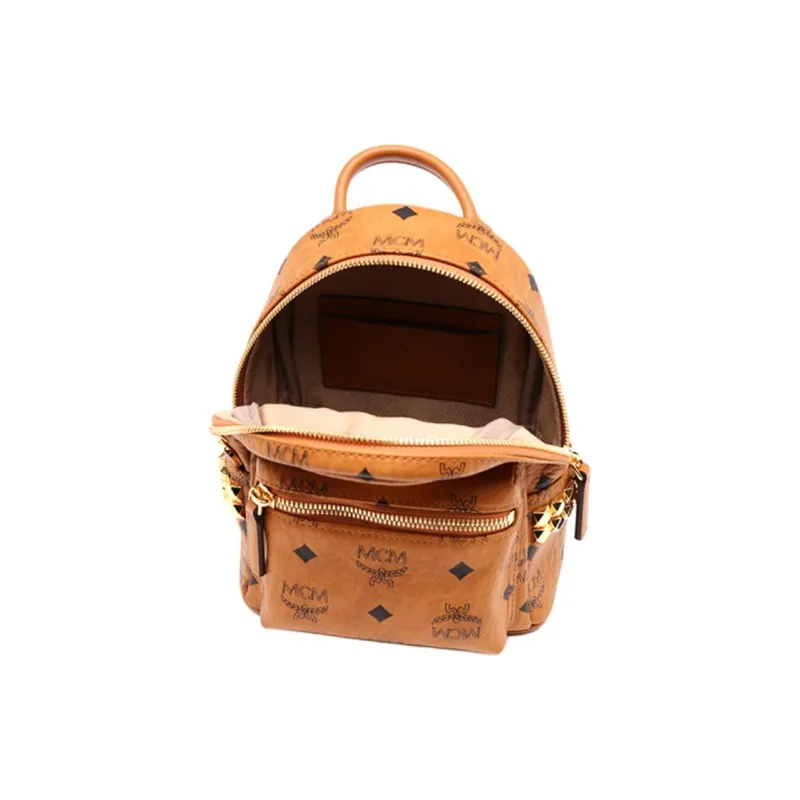 MCM Stark Visetos Coated Canvas With Leather Trim Backpack Extra Mini Unisex Brown Cognac-5