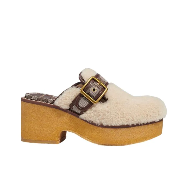 COACH Rubber Sole Closed Toe Slippers Women's Beige-1