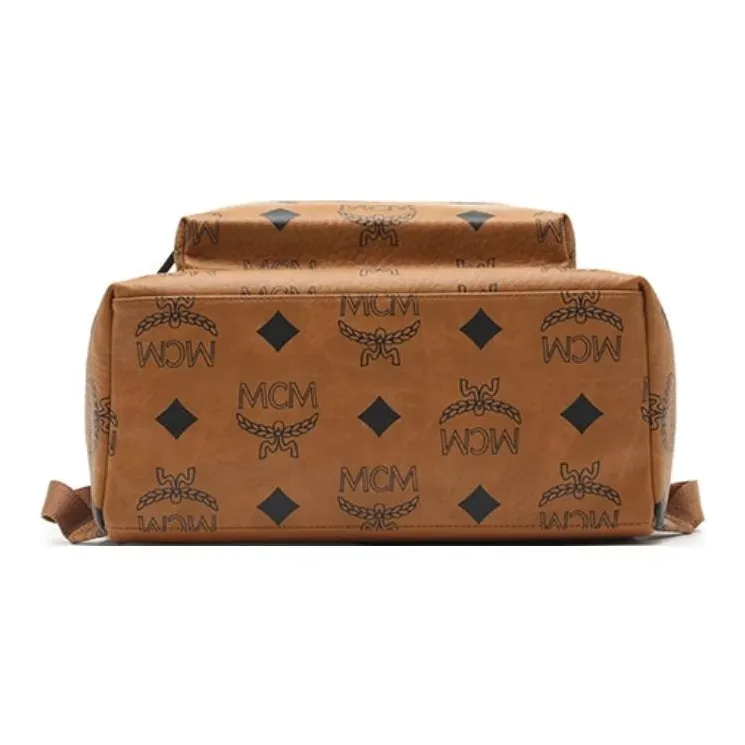 MCM Stark Visetos Coated Canvas Backpack Medium Size Unisex Brown Cognac-4