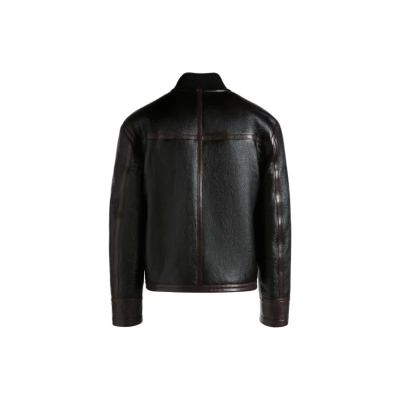 BALLY Contrasting trim Leather Bomber Jacket-1