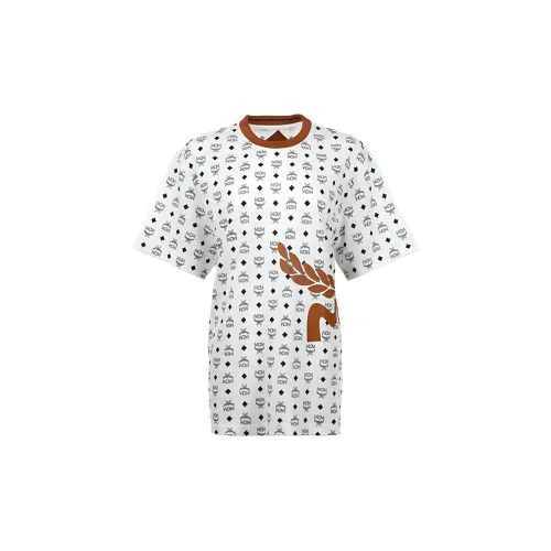 MCM SS24 All-Over Letter Print Short-Sleeve T-Shirt White