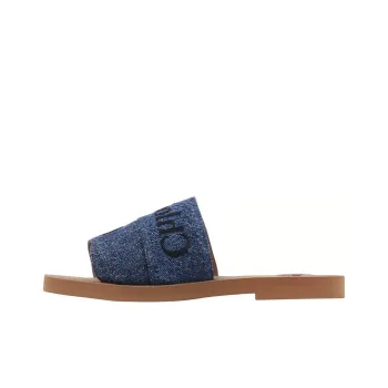 Chloé Woody Logo-embroidered Denim Slides