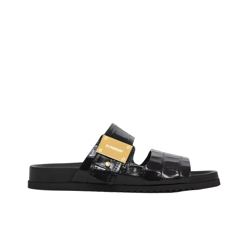 Burberry Logo-plaque Crocodile-embossed Leather Sandals-1