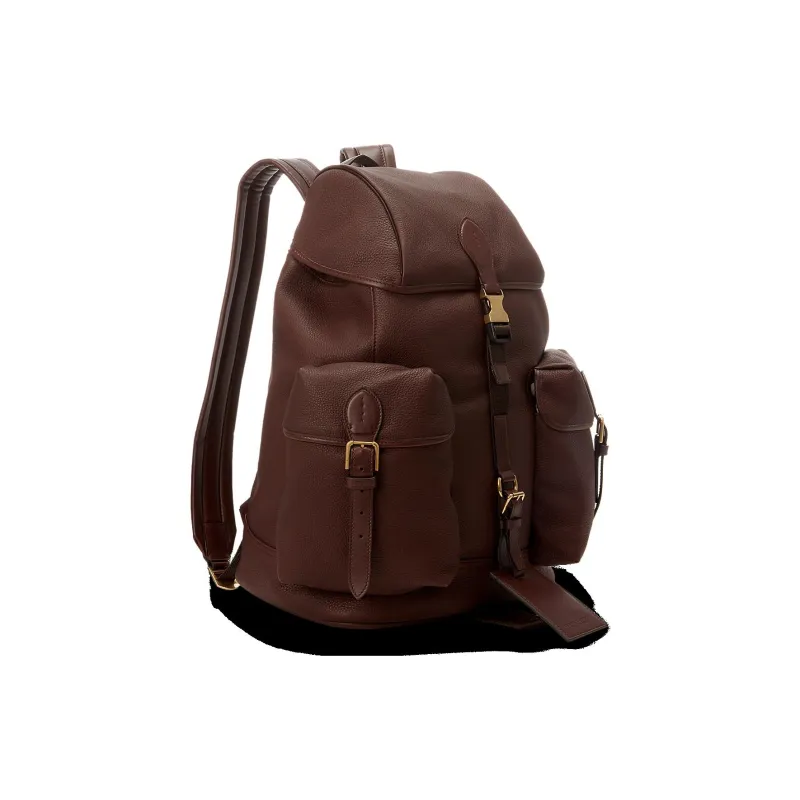 Ralph Lauren Litchi Grain Leather Backpack Regular Men Dark Brown-1
