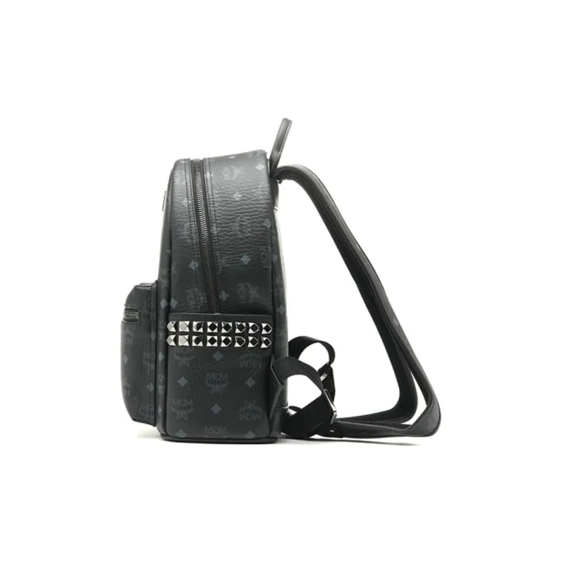 MCM Stark Visetos Coated Canvas With Leather Trim Backpack Small Size Unisex Black-2