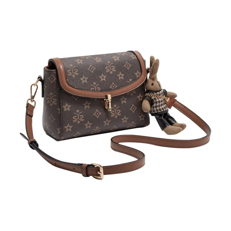 Old Man's Head Synthetic Leather One Shoulder Small Bag Crossbody Bag Small Size Women's Coffee-3