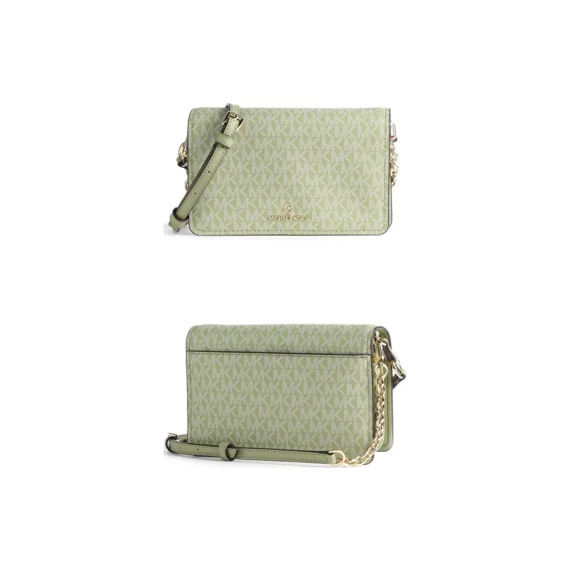 MICHAEL KORS Leather Wallet Crossbody Bag Regular Women's Light Green Monogram-4