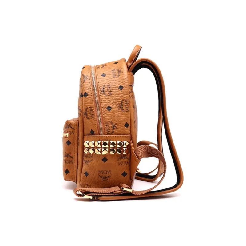 MCM Stark Visetos Canvas With Leather Backpack Mini Unisex Brown Cognac-2