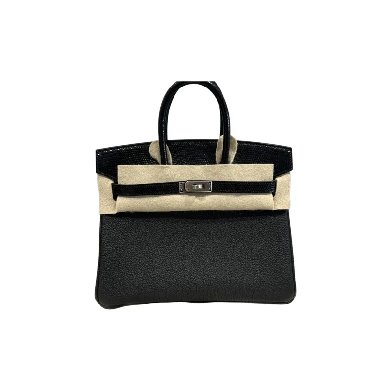 HERMES Birkin Touch Lizard Skin Birkin Bag Handbag Regular Women's 89 Nior Black-0