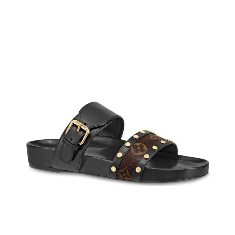 LOUIS VUITTON Bom Dia Abrasion Resistant Slide Slippers Women's Black-1