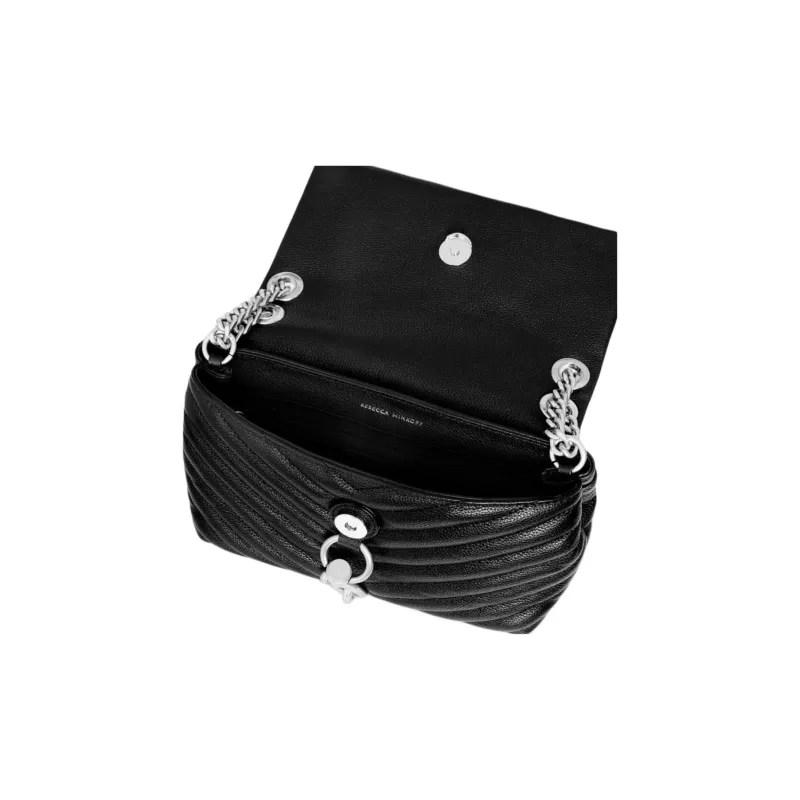 REBECCA MINKOFF Edie Pebbled Leather Shoulder Bag Crossbody Bag Regular Women's Black & Silver-2