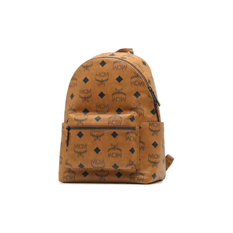 MCM Stark Visetos Coated Canvas Backpack Medium Size Unisex Brown Cognac-1