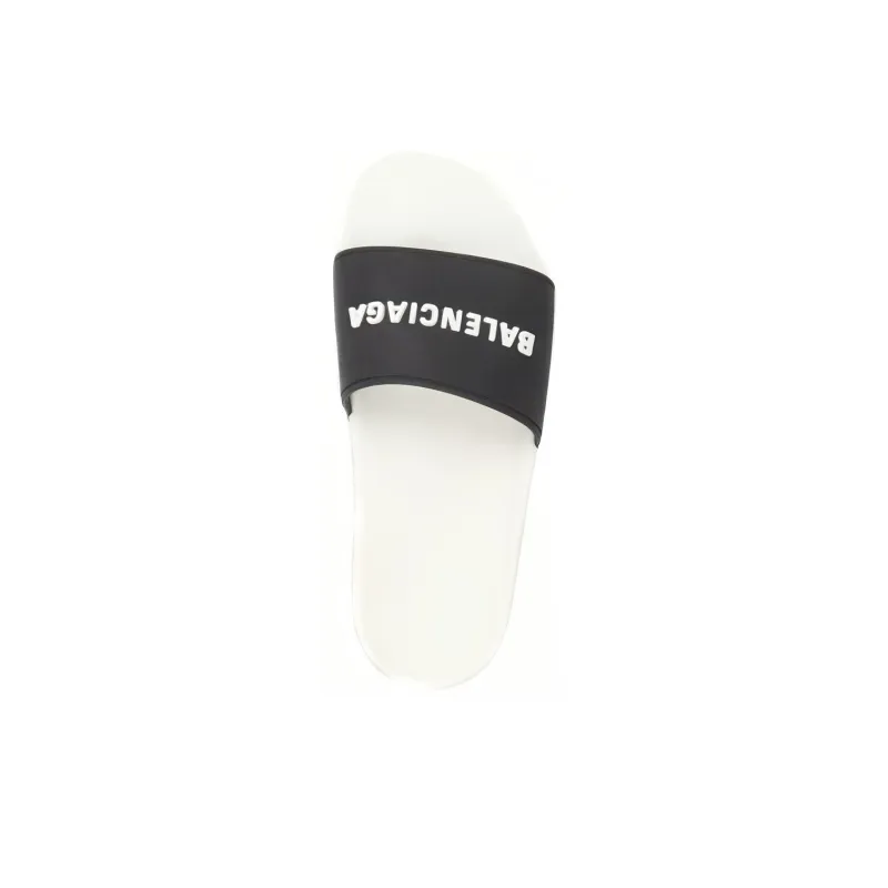 Balenciaga Pool Slides Logo White Black Alternate-2
