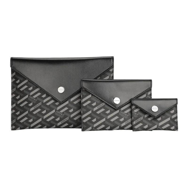 VERSACE Coated Canvas With Leather Multi Purpose Clutch Bag Unisex Black & Gray-1