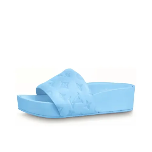 LOUIS VUITTON Jumbo Flatform Abrasion Resistant Slide Slippers Women's Blue