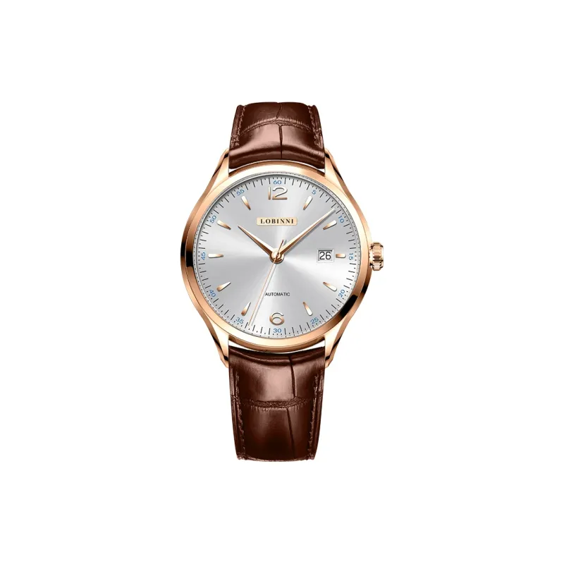 LOBINNI L High-End Taste Men's Wrist Watch Automatic Mechanical Movement Cowhide Strap Watch Men Silver Dial-8