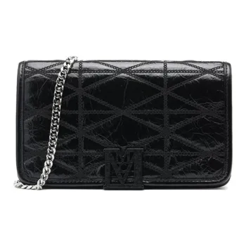MCM Travia Visetos Embossed Leather One Shoulder Crossbody Clutch Large Size Women's Black