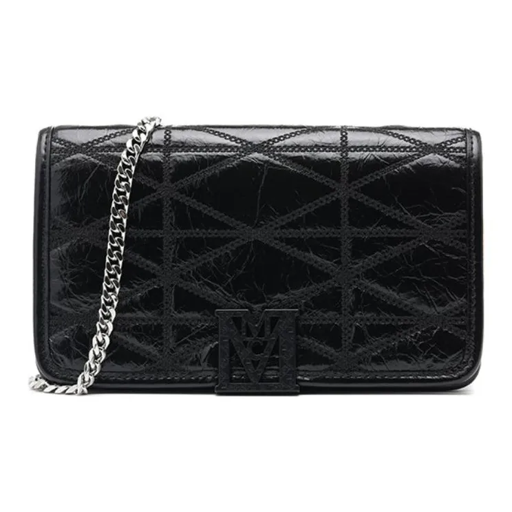 MCM Travia Visetos Embossed Leather One Shoulder Crossbody Clutch Large Size Women's Black-0