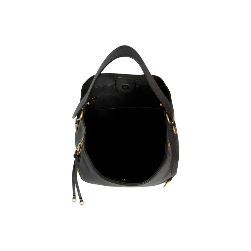 REBECCA MINKOFF Genuine Leather Hobo Bag Handbag Shoulder Bag Women's Black-3