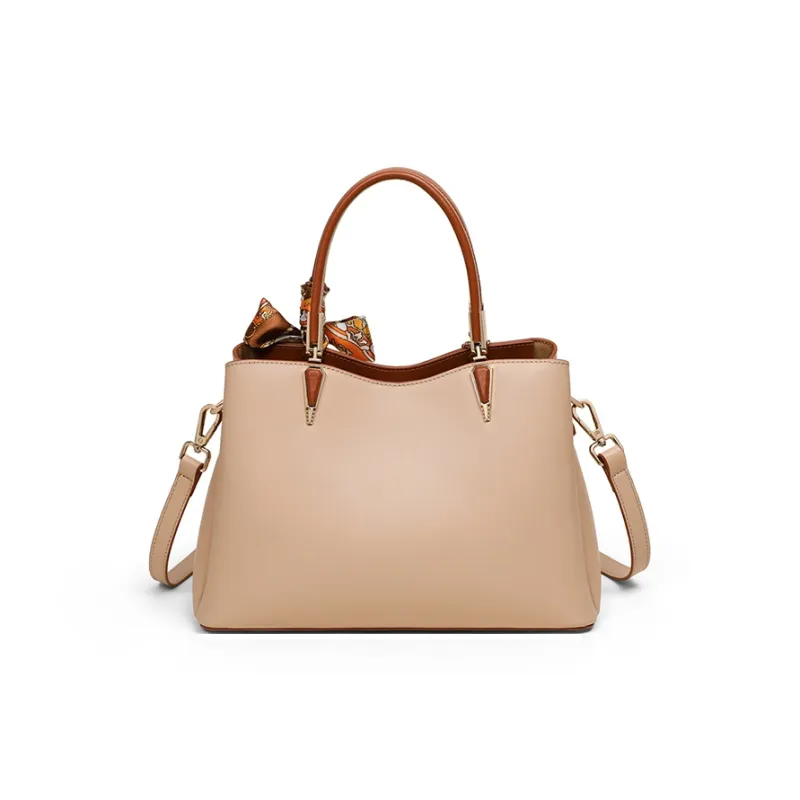 C°BANNER Split Cow Leather With Synthetic Leather Handbag Women's Milk Tea-4