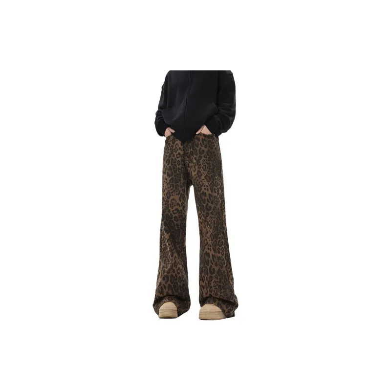 KIRHNE Jeans Unisex Leopard Print Black-1