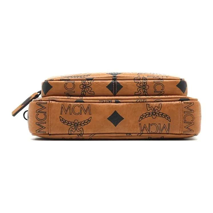 MCM Aren Visetos Coated Canvas Camera Bag, Shoulder Bag, Crossbody Bag Small Size Unisex Brown Cognac-4