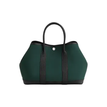 HERMES Garden Party Officier Canvas With Negonda Calfskin Handbag Women's Beige Cyan & Black