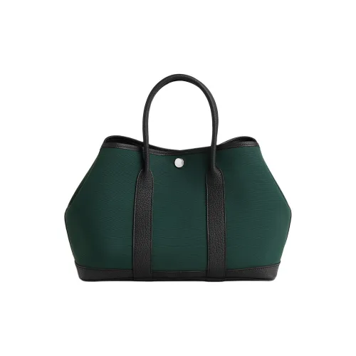HERMES Garden Party Officier Canvas With Negonda Calfskin Handbag Women's Beige Cyan & Black