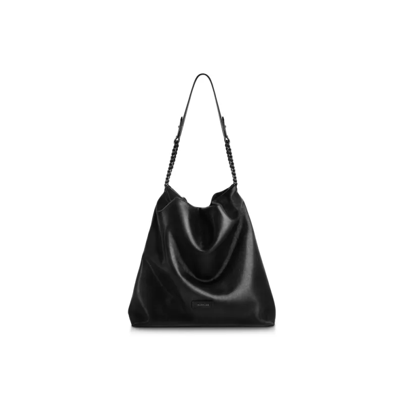 INJOYLIFE Cow Leather Crossbody Tote Bag Large Size Women's Black-0
