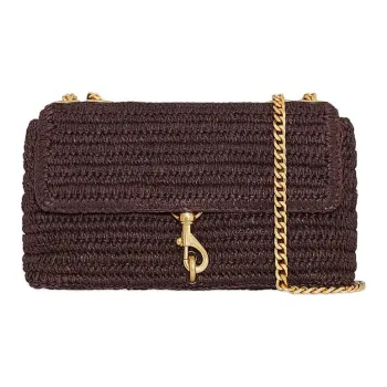 REBECCA MINKOFF Edie Woven Straw Blend Shoulder Bag Crossbody Bag Medium Size Women's Deep Red
