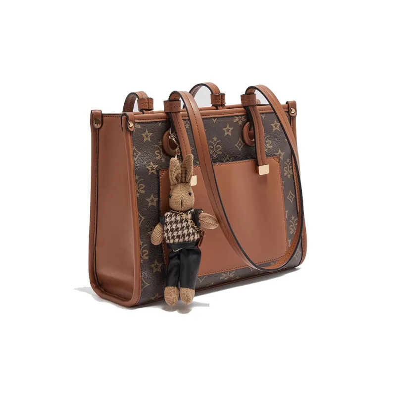 Old Man's Head PVC Handbag Tote Shoulder Bag Regular Women's Coffee-2