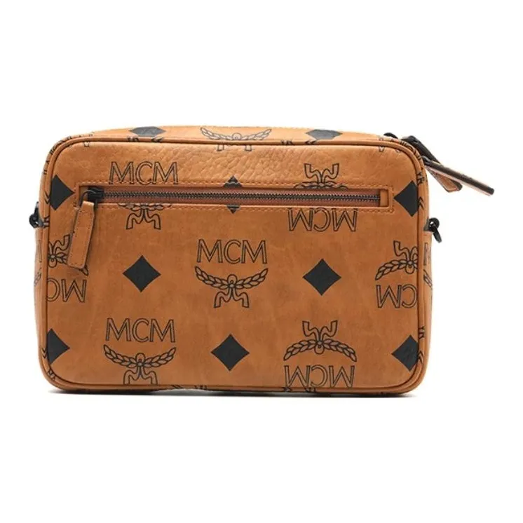 MCM Aren Visetos Coated Canvas Camera Bag, Shoulder Bag, Crossbody Bag Small Size Unisex Brown Cognac-3