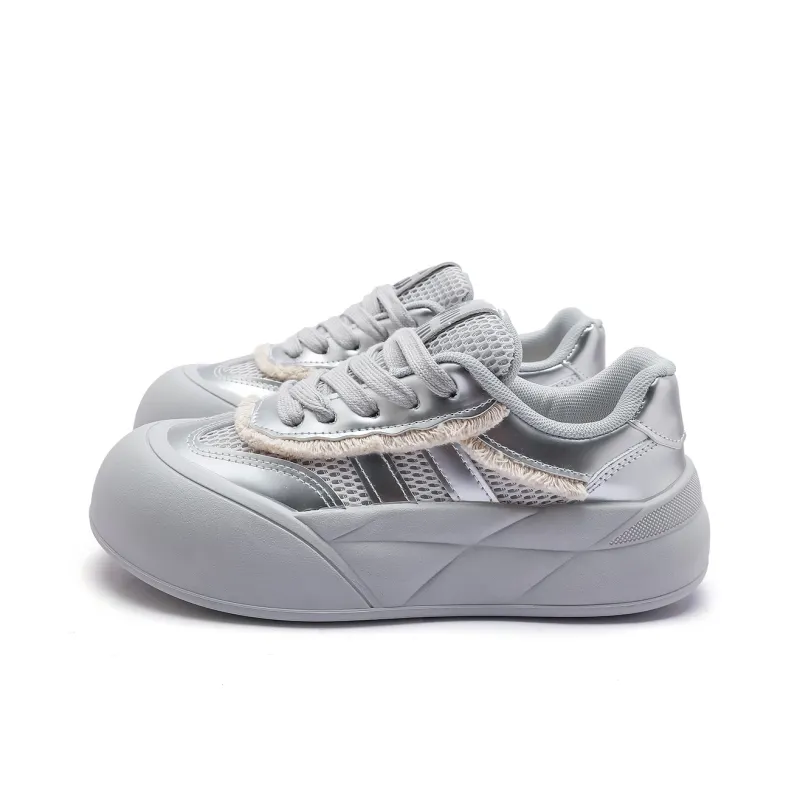 Mengsai Height Increasing Low Top Chunky Sneakers Unisex Silver-1