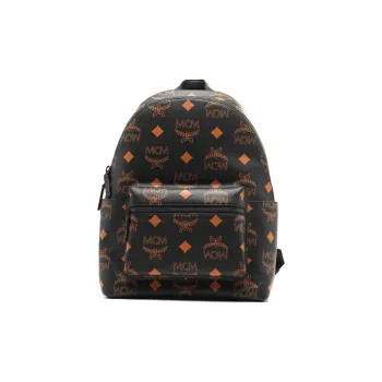 MCM Coated Canvas Backpack Medium Size Unisex Black