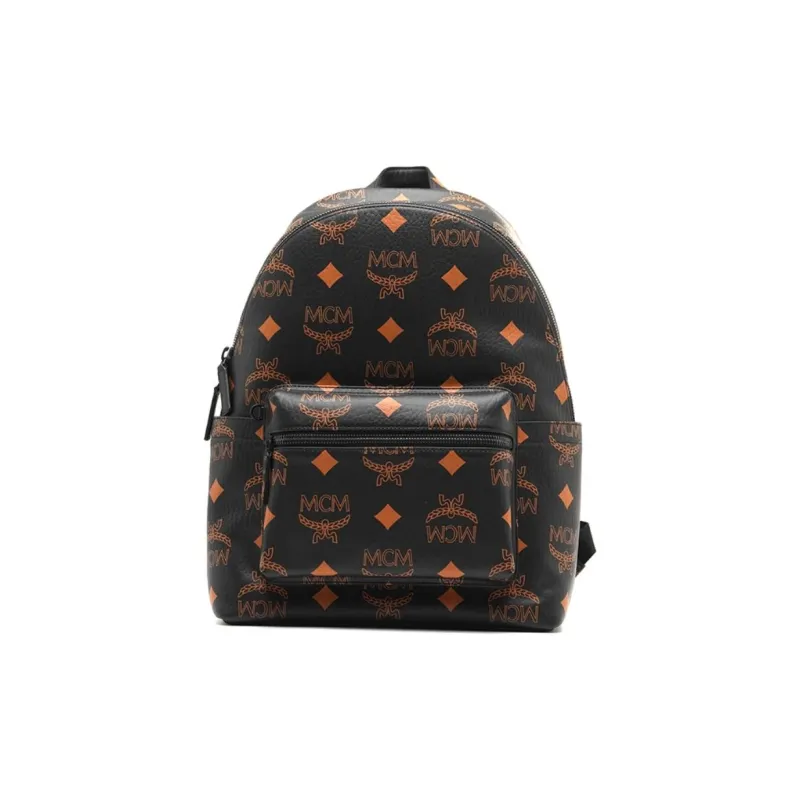 MCM Coated Canvas Backpack Medium Size Unisex Black-0